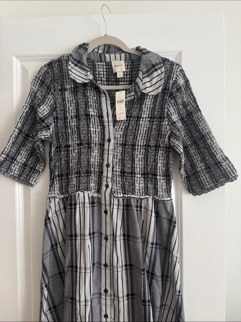 Anthropologie Black & White Plaid Button-Front Dress